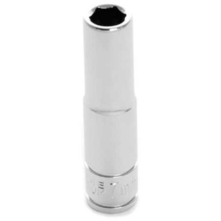 PERFORMANCE TOOL Chrome Socket, 1/4" Drive, 7mm, 6 Point, Deep W36407